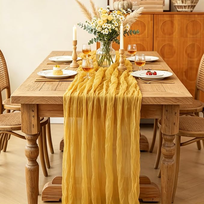 Yellow Cheesecloth Table Runner, 10FT Rustic Gold Boho Gauze Table Runner - Image 5