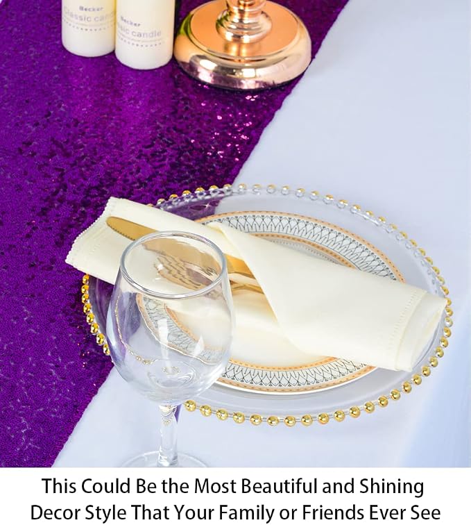 ShiDianYi Sequin Table Runners 10PCs 12x72 Purple Glitter Table Cover - Image 3