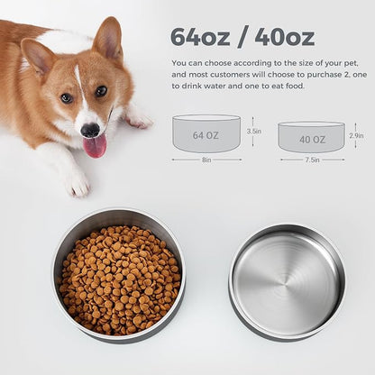 WENBOKMIN Dog Bowl, Stainless Steel Food and Water Bowl, Deep Grey | Non Slip - Image 2
