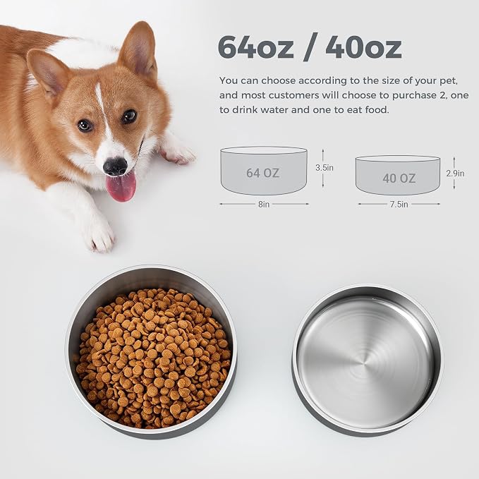 WENBOKMIN Dog Bowl, Stainless Steel Food and Water Bowl, Deep Grey | Non Slip - Image 2