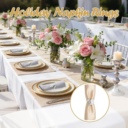 Napkin Rings Set of 24 Silver Napkin Holder Buckles | Leaf Shaped Napkin Ring - Image 4