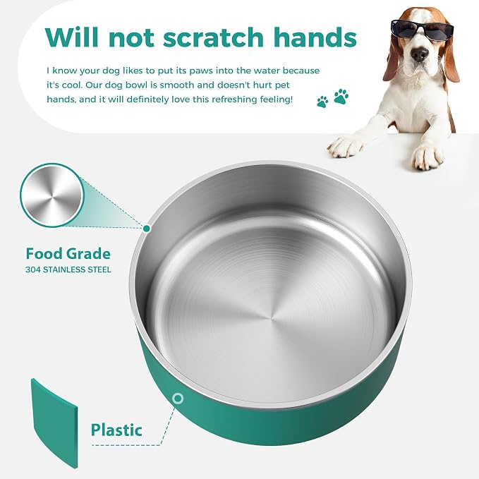 WENBOKMIN Dog Bowl, Stainless Steel Food and Water Bowl, Deep Green | Non Slip - Image 4