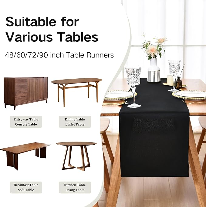 Farmhouse Black Table Runner Dining Table Runners 60 Inches Long Coffee Table - Image 5