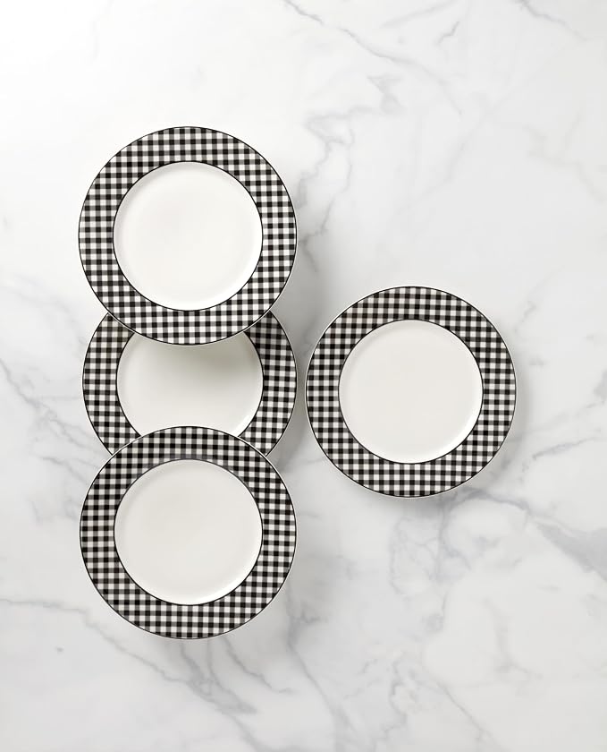 Lenox Dinnerware Set, Gingham Black Dinner Plates, Service - Image 3