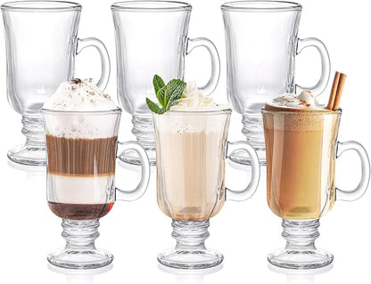ZENFUN Set of 6 Irish Coffee Mugs, 8 Oz Glass Footed Espresso Cups by ZENFUN