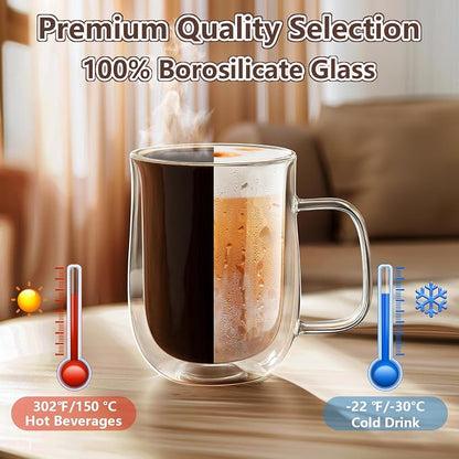Double Walled Glass Coffee Mugs 16 OZ, Borosilicate Glass Coffee Cups Set of 4 - Image 6