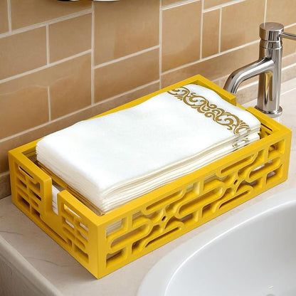 Wood Napkin Holder Bathroom Tray - Hand Towels and Guest Flat Paper - Mid Century Modern Retro Decor Ideal for Dinner Parties, Versatile Use in Bathroom、Kitchen, Bedroom - Unique Gift from 1950s 1960s