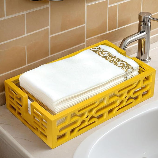 Wood Napkin Holder Bathroom Tray - Hand Towels and Guest Flat Paper - Mid Century Modern Retro Decor Ideal for Dinner Parties, Versatile Use in Bathroom、Kitchen, Bedroom - Unique Gift from 1950s 1960s
