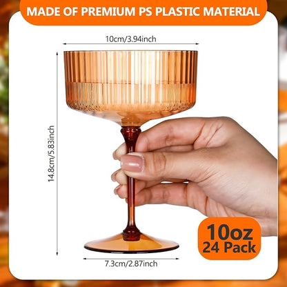 Jingmore 24 Pcs Ribbed Martini Glasses 10 oz Disposable Plastic Vintage Ribbed - Image 2