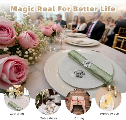 Flower Silver Napkin Rings Set of 50, Shiny Floral Napkin Ring Metal Holder | - Image 5