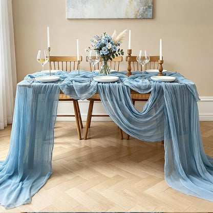 3Pcs Blue Table Runner, 10FT Boho Dust Blue Cheesecloth Table Runners 35*120inch - Image 7