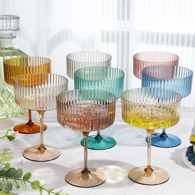Jingmore 48 Pcs Ribbed Martini Glasses 10 oz Disposable Plastic Vintage Ribbed - Image 5