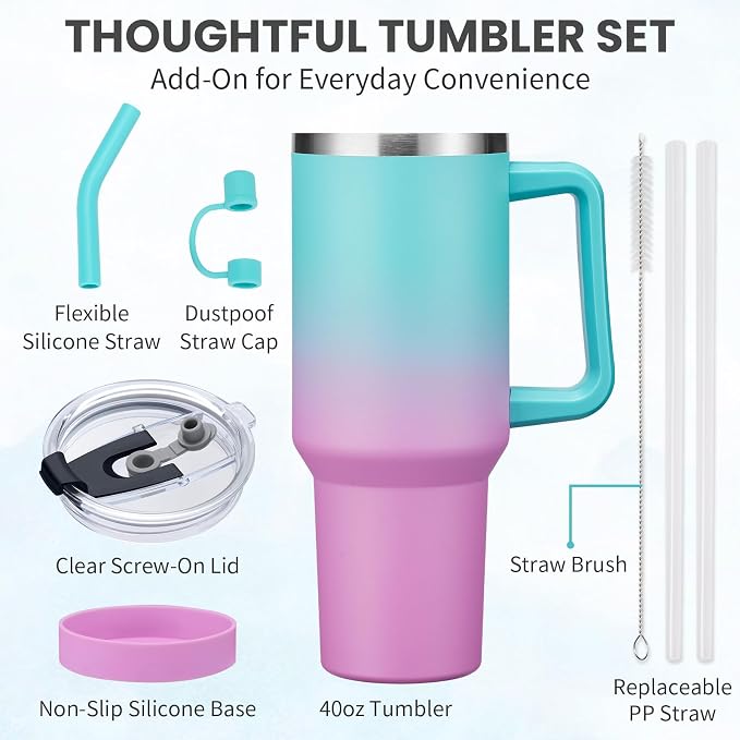 BENZZO 40 oz Tumbler with Handle and Straw Lid Travel Mugs Insulated - Image 7