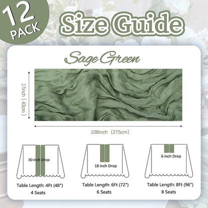 12 Pack Sage Green Cheesecloth Table Runner 17 x 108 Inch | Boho Gauze Cheese - Image 2