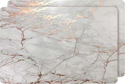 Dainty Home Rose Gold Marble Rectangle Cork Placemats - Heat Resistant Placemats, Non-Slip, Easy Clean Placemats for Elegant Dining - 12"x18" Set of 2 - Perfect for Stylish, Modern Homes