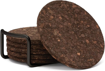 Thirstystone Set of 6 Thick Dark Cork Coasters in Black Coaster Holder | 4.7" by Thirstystone