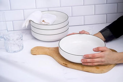 KooK Ceramic Large Pasta Bowls, Microwave and Dishwasher Safe, Shallow Serving - Image 3