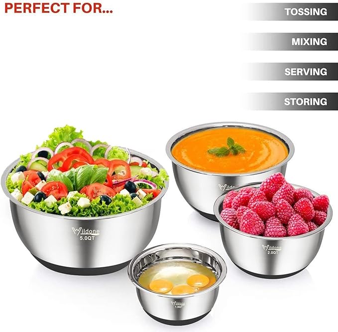 Wildone Mixing Bowls with Lids Set, Stainless Steel Mixing Bowls Set of 5 | - Image 5