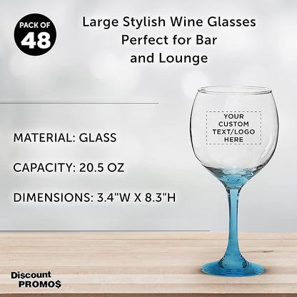 Custom Premiere Wedding Wine Glasses 20.5 oz Set of 48, Personalized Bulk Pack - Restaurant Glassware, Perfect for Red Wine or White Wine - Blue