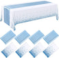 Breling 8 Pack Winter Baby Blue and White Disposable Plastic Tablecloths and Satin Table Runner Set, 54 x 108 Inch Tablecloth, 12 x 108 Inch Table Runners for Wedding Birthday Baby Shower New Year
