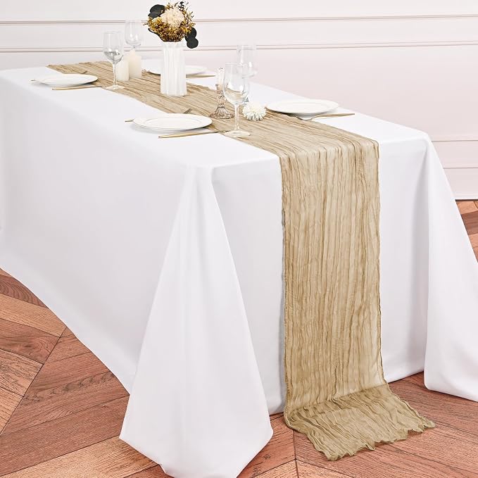 4 Pack Beige Table Runner 17 x 108inch Cheesecloth Table Runner Boho Gauze - Image 5