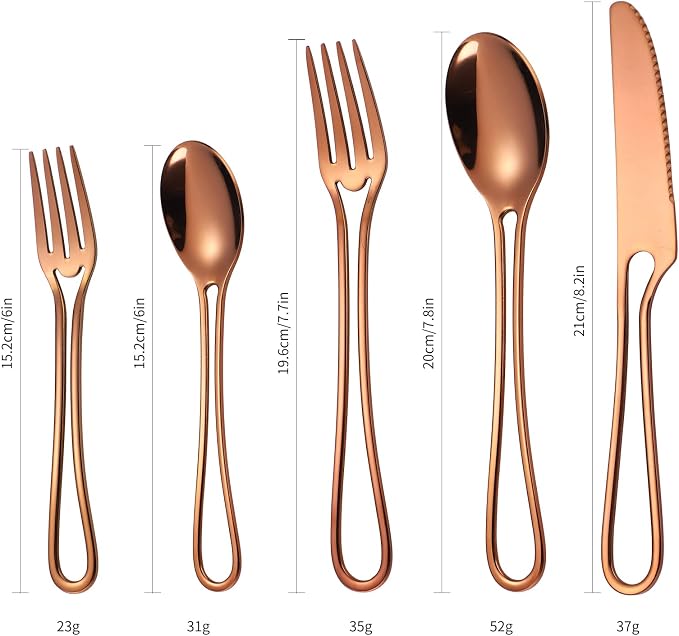 Flatware Set 4 Copper/Rose Gold Silverware Hollow Out Handles 20 Piece - Image 5