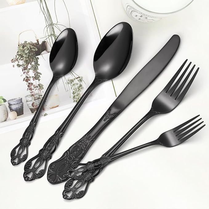 20 Pieces Black Gorgeous Retro Royal Silverware Set - Image 5