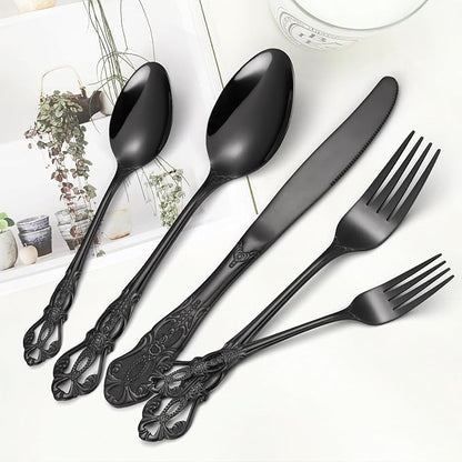 20 Pieces Black Gorgeous Retro Royal Silverware Set - Image 5