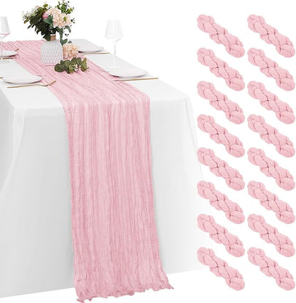 16 Pack Light Pink Cheesecloth Table Runners 20x120 Inch Gauze Table Runner by Yorcari