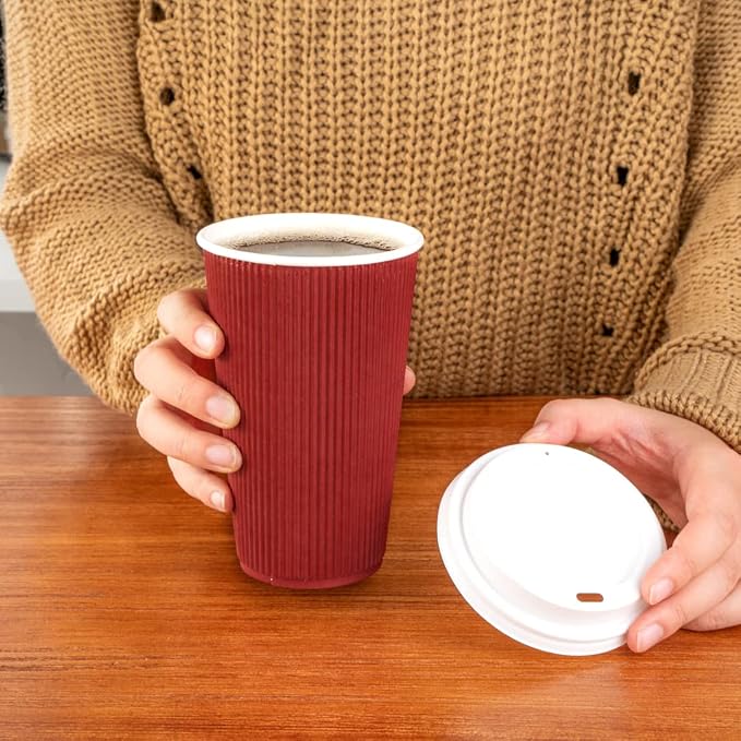 Restaurantware Ripple Wall Coffee Cups 500 Count 16 Ounce Insulated Crimson - Image 13