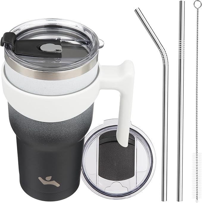 Konokyo 30 oz Tumbler with Handle and Straw, Insulated Travel Mug | Day Night; by Konokyo