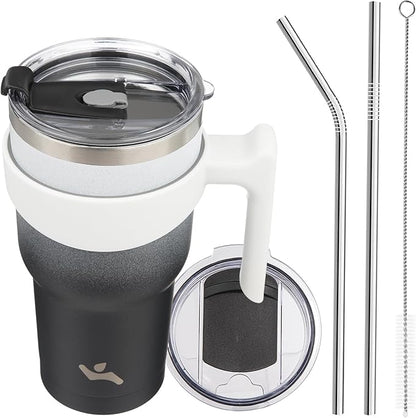 Konokyo 30 oz Tumbler with Handle and Straw, Insulated Travel Mug | Day Night; by Konokyo