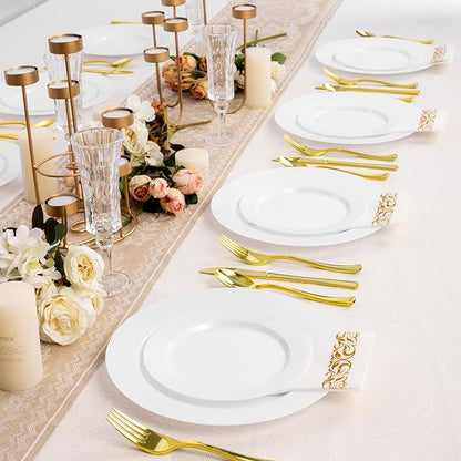 Goodluck 200PCS White Plastic Plates, Heavy Duty Disposable Plates with 100 10.25 inch Dinner Plates and 100 7.5 inch Dessert Plates for Party, Holiday, Wedding, Thanksgiving