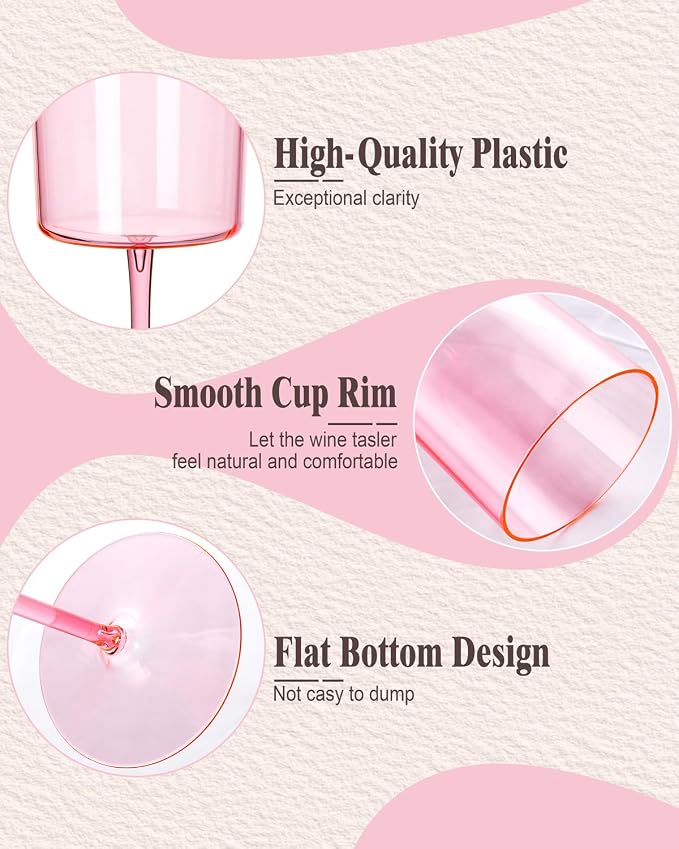 Ciaell 12 Pack Pink Plastic Wine Glasses - Image 8