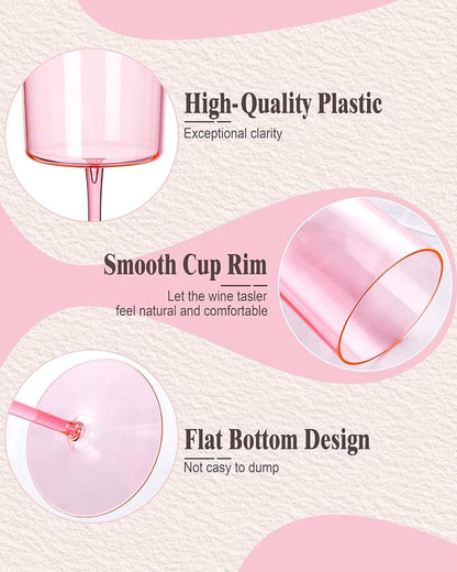 Ciaell 12 Pack Pink Plastic Wine Glasses - Image 8