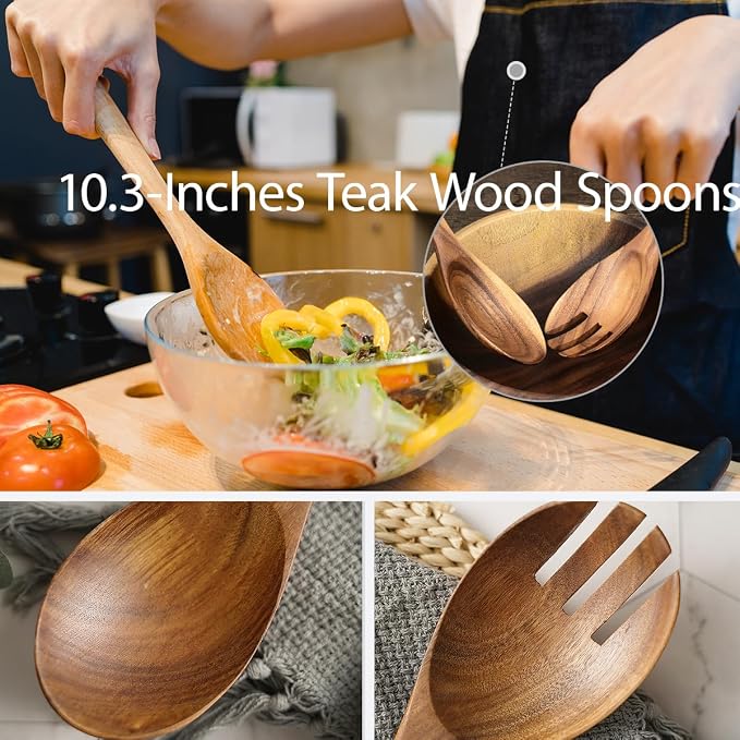 Teak Wood Spoons for Cooking, 10.2-Inch Teak Wooden Salad Serving Spoon Set of 2 - Image 2