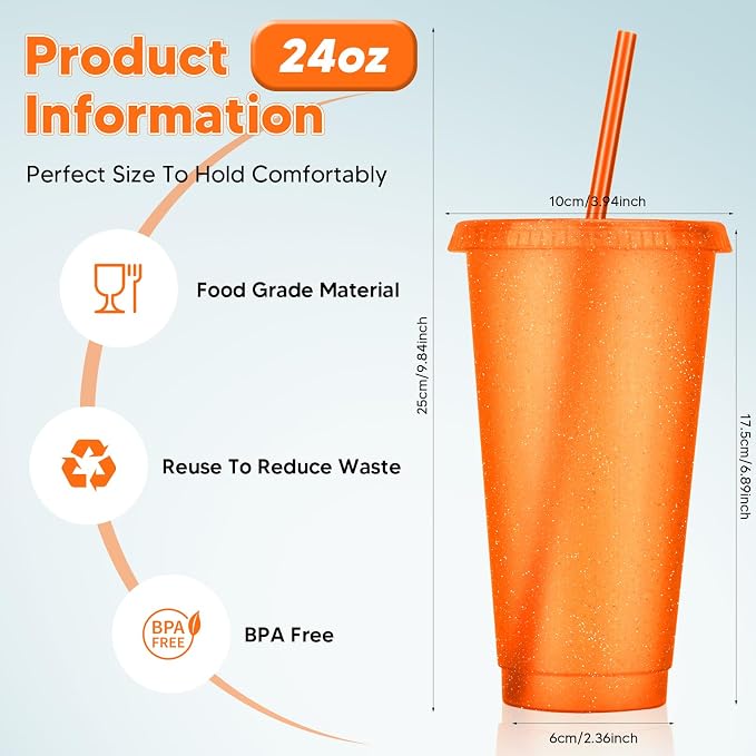 24 Pack Plastic Tumblers with Lids and Straws, Reusable Colorful Cups - Image 2