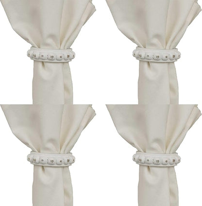 Split P Sun Washed Bead Napkin Ring Set of 4 | Rustic Cream Mango Wood Napkin Holders with Beaded Design | 0.75" x 2.5" | Farmhouse, Coastal & Boho Table Decor