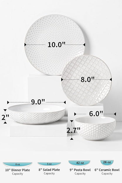 FOBENTA 16-Piece Ceramic Plates and Bowls Set, Dual Bowl Dish Set - Image 2
