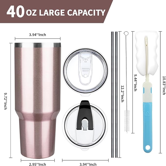40 oz Tumbler with Lids and Straws, Stainless Steel Insulated Coffee Tumbler - Image 2