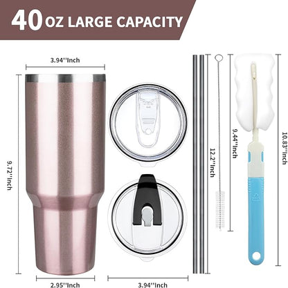 40 oz Tumbler with Lids and Straws, Stainless Steel Insulated Coffee Tumbler - Image 2