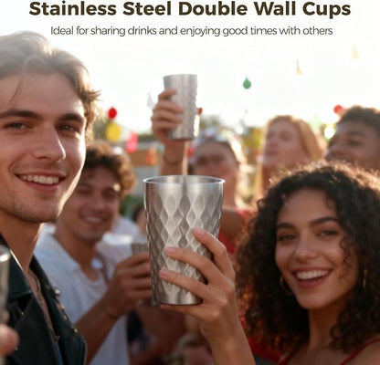 OMISTAR 4 Pcs Stainless Steel Double Wall Cups 15 oz, Korean Hammered Insulated - Image 4