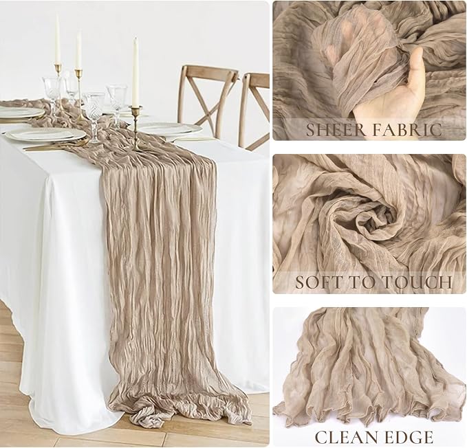 6 Pack Nude Cheesecloth Table Runner, 10ft Light Brown Gauze Cheese Cloth Table - Image 3