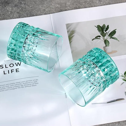 KAMMAK Crystal Whiskey Glasses Set, 7.8 oz (230 ml) Hand Blown Old Fashioned Tumbler, Thick Base Colored Glass with Delicate Rim & Seamless Design for Scotch, Bourbon, Cocktails, Aqua Green