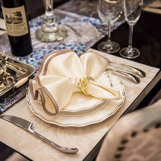 KPOSIYA Set of 200 Leaf Napkin Rings Metal Gold Napkin Holder Table Napkin Rings - Image 2