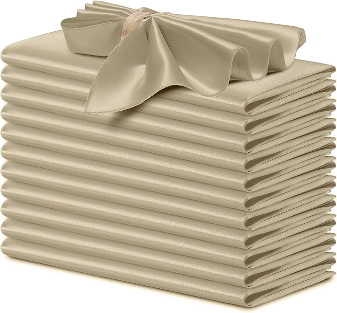P Pothuiny 12 Pcs Beige Satin Napkins 17 x 17 Inch, Satin Cloth Napkins | by P+Pothuiny