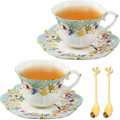 Country Roses Porcelain Tea Cup and Saucer Set by Unknown