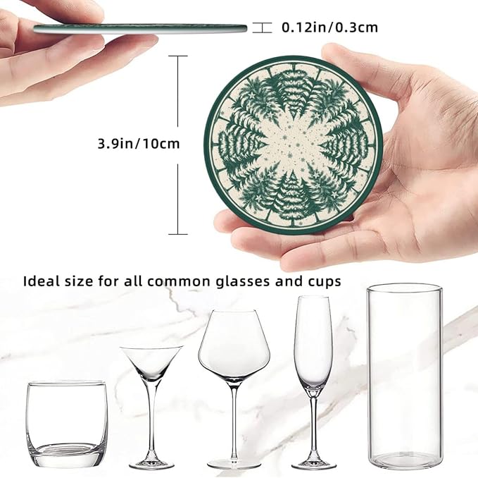 Green Christmas Tree Coasters for Drinks, Drink Coaster - Image 3