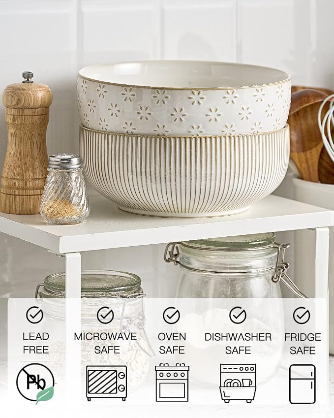 getstar Large Serving Bowls, Ceramic Salad Bowl Set of 2, Microwave and - Image 4