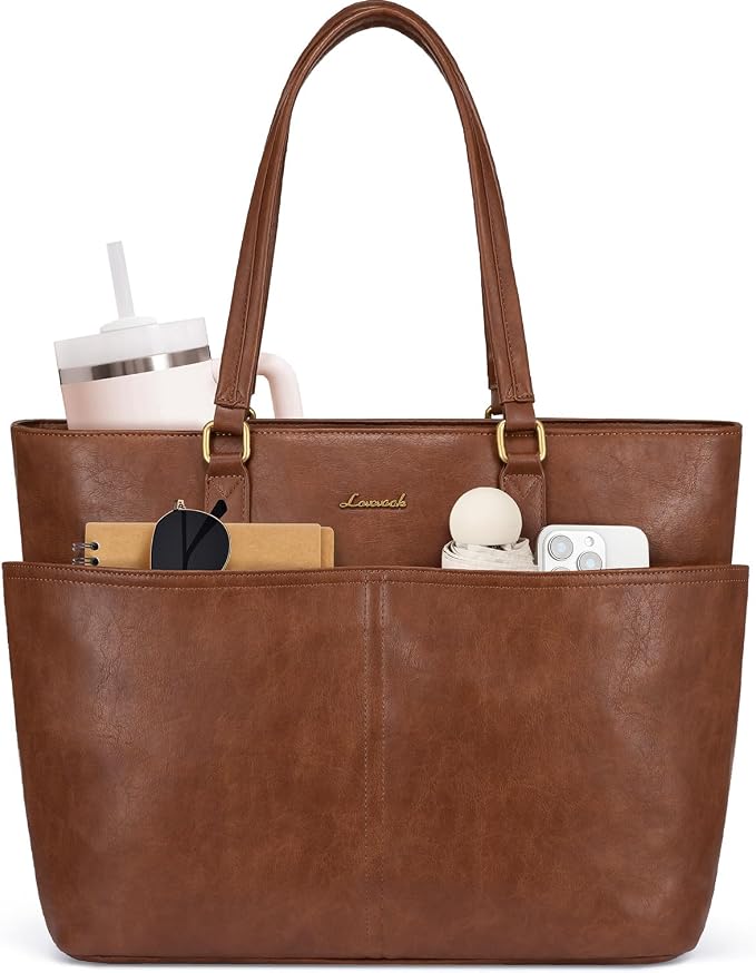 LOVEVOOK Work Tote Bag for Women, Vintage Leather 17.3 Inch Laptop Bags by LOVEVOOK